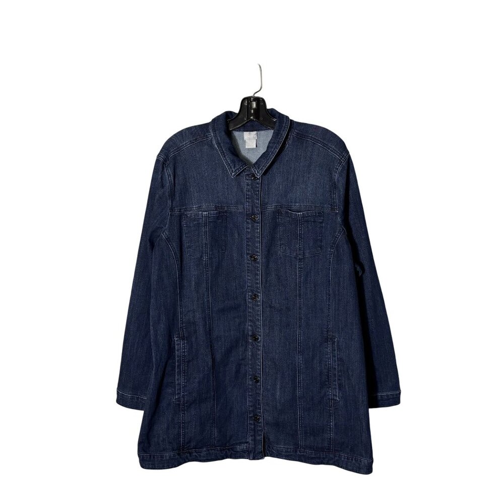 Chicos Deep Blue, Indigo Denim Button-Front Jacket With Pockets Chicos Size 4
